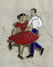 Vintage Square Dancing Couple Colorful Hat Lapel Push Pin Collectible 2" Details