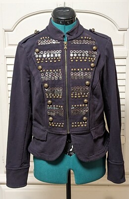 INC INTERNATIONAL Concepts Dark Blue Military Style Knit  Jacket~EMBELLISHED!!
