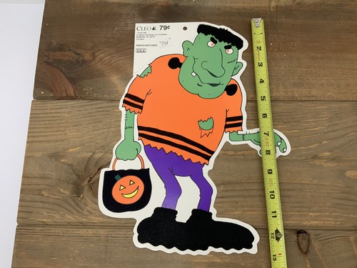 Vintage Halloween Frankenstein Paper Die Cut Velvet Accents Monster USA Gibson - Picture 12 of 13
