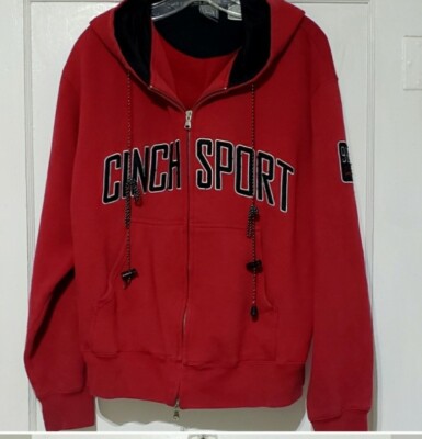 Cinch Sport Men's Jacket Sz S Red Hooded Stadium  Fits Like LGE Zip Front FLAW