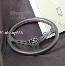 NARDI 350MM Mid-deep Perforated Leather Black Spoke Racing Sport Steering Wheel