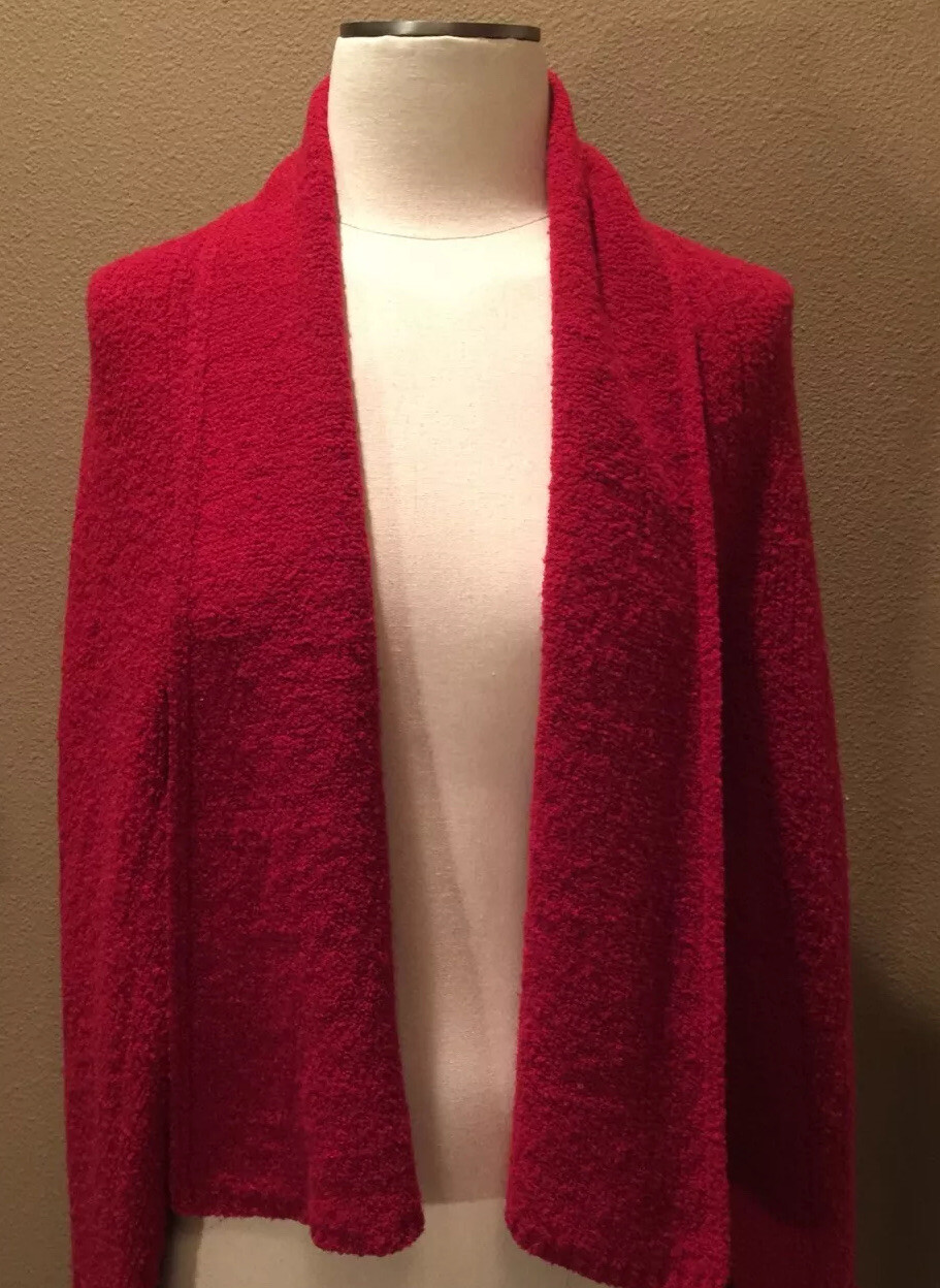 Red Boucle Cardigan Sweater 