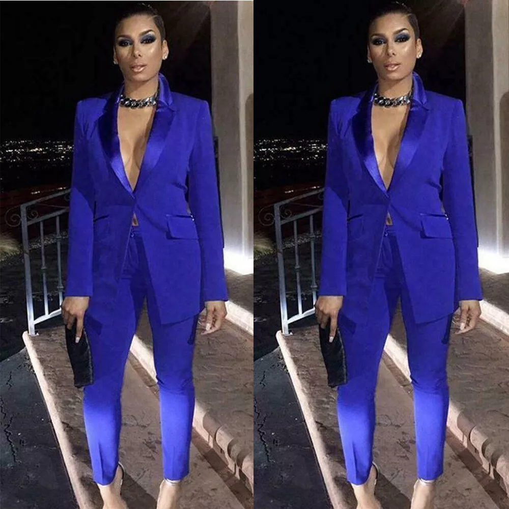 Royal Blue Women Suit Pants 2-Piece Set Formal Business Party