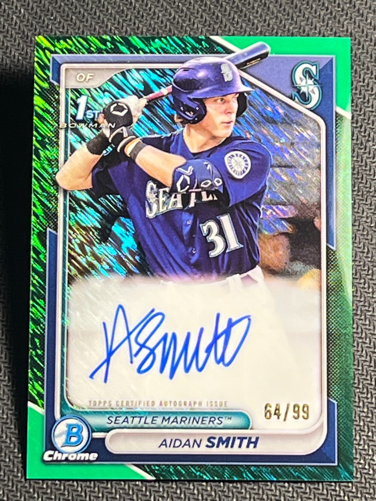 2024 Bowman Chrome 1st PROSPECT ROOKIE GREEN REFRACTOR AUTO Aidan Smith 64/99