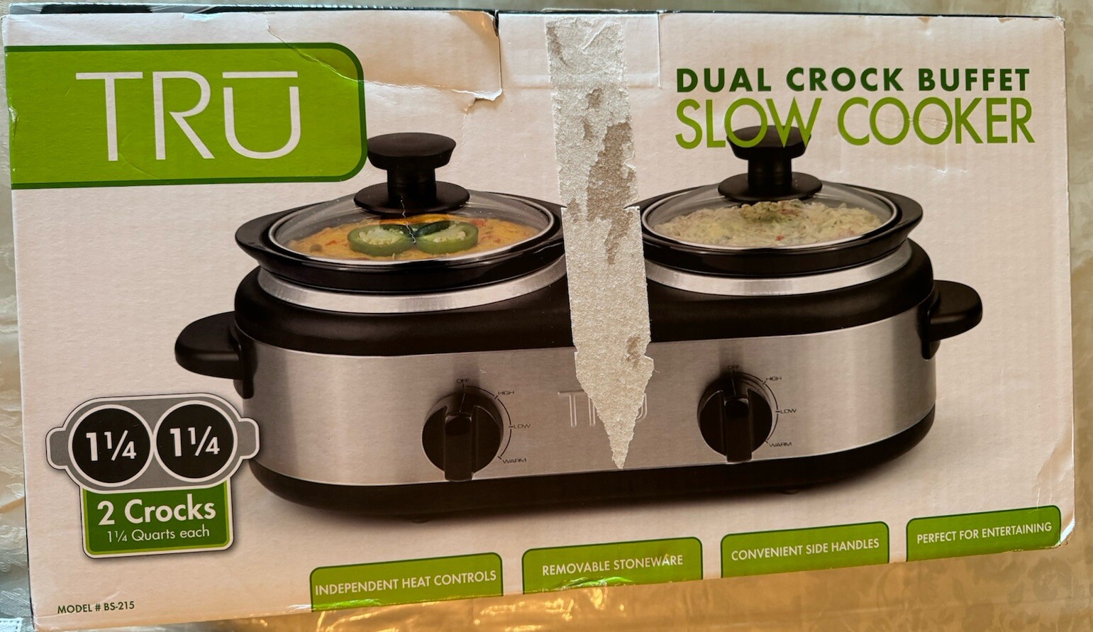 Tru Dual Crock Buffet Slow Cooker 1 1/4 Quarts Each - NEW IN