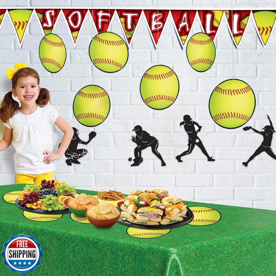 Beistle 6-Piece Softball Cutouts in Yellow, Sports Themed Party Decorations, - Image 4 of 4