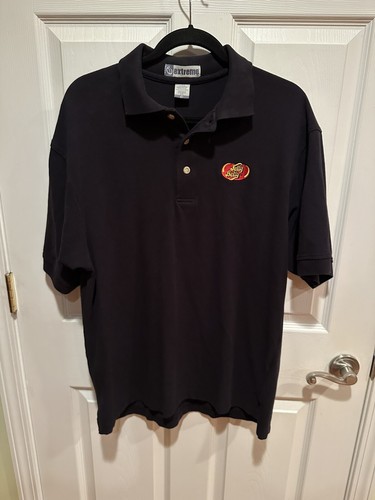 Jelly Belly Jelly Beans Candy Embroidered Black Polo Shirt Men's Medium Cotton