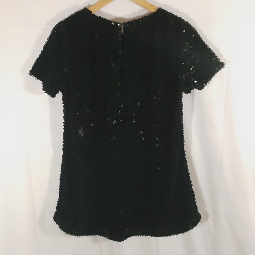 NWT Windsor Women's Sz L Black Sequins Top Short Sleeve Round Neck NEW MSRP 44$ - Picture 2 of 11