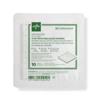Sterile X-ray Compatible Gauze Sponges, 16-Ply, 4'' x 4'', Tray of 10