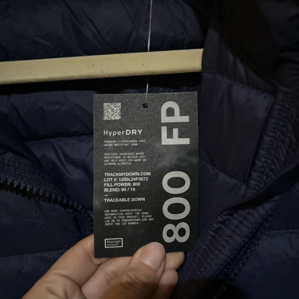 Lands End Mens Down Puffer Jacket Hyper Dry Navy Blue Quilted Full Zip S 6-8 - Image 3 of 4