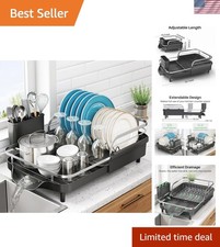 Estante de secado de platos, estante de platos expandible para mostrador de cocina, acero inoxidable D...