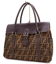 FENDI Zucca Seleria Linda Handbag Logo Canvas Brown Classic Authentic