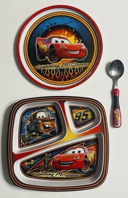 Vintage Zak! Designs Disney Cars Lightning McQueen Toddler Melamine Plates Spoon