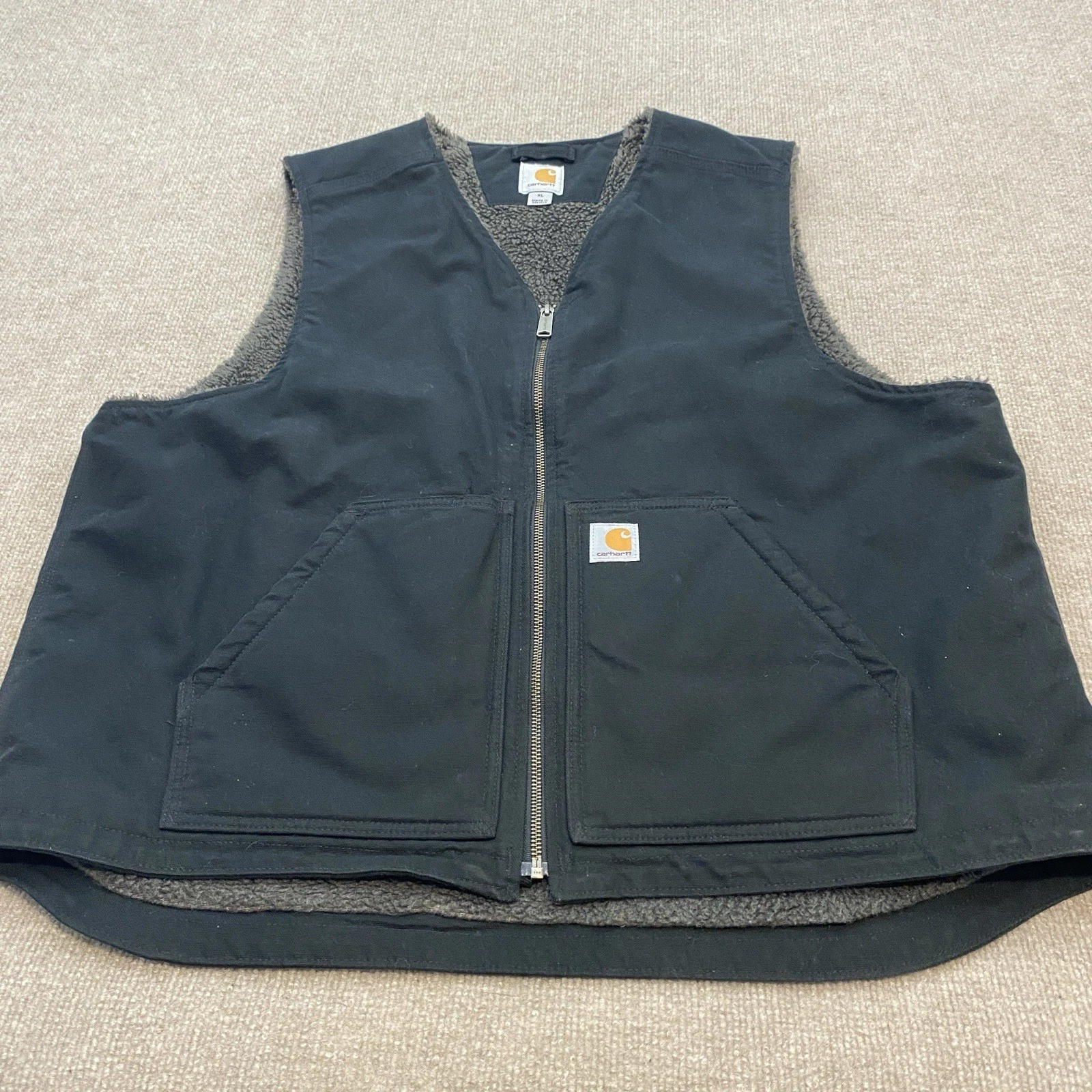 Carhartt Duck Vest Sherpa Lined Mens XL Regular Distressed 104394 Grunge Y2K