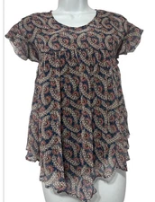 (Isabel Etoile Marant) Women Blouse Ruffles Sheer Silk Top Multicolor Size...34