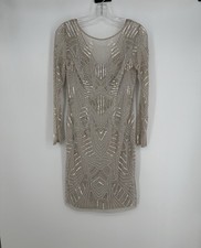 Adrianna Papell long-sleeve, sequin-beaded cocktail sheath dress beige size 2