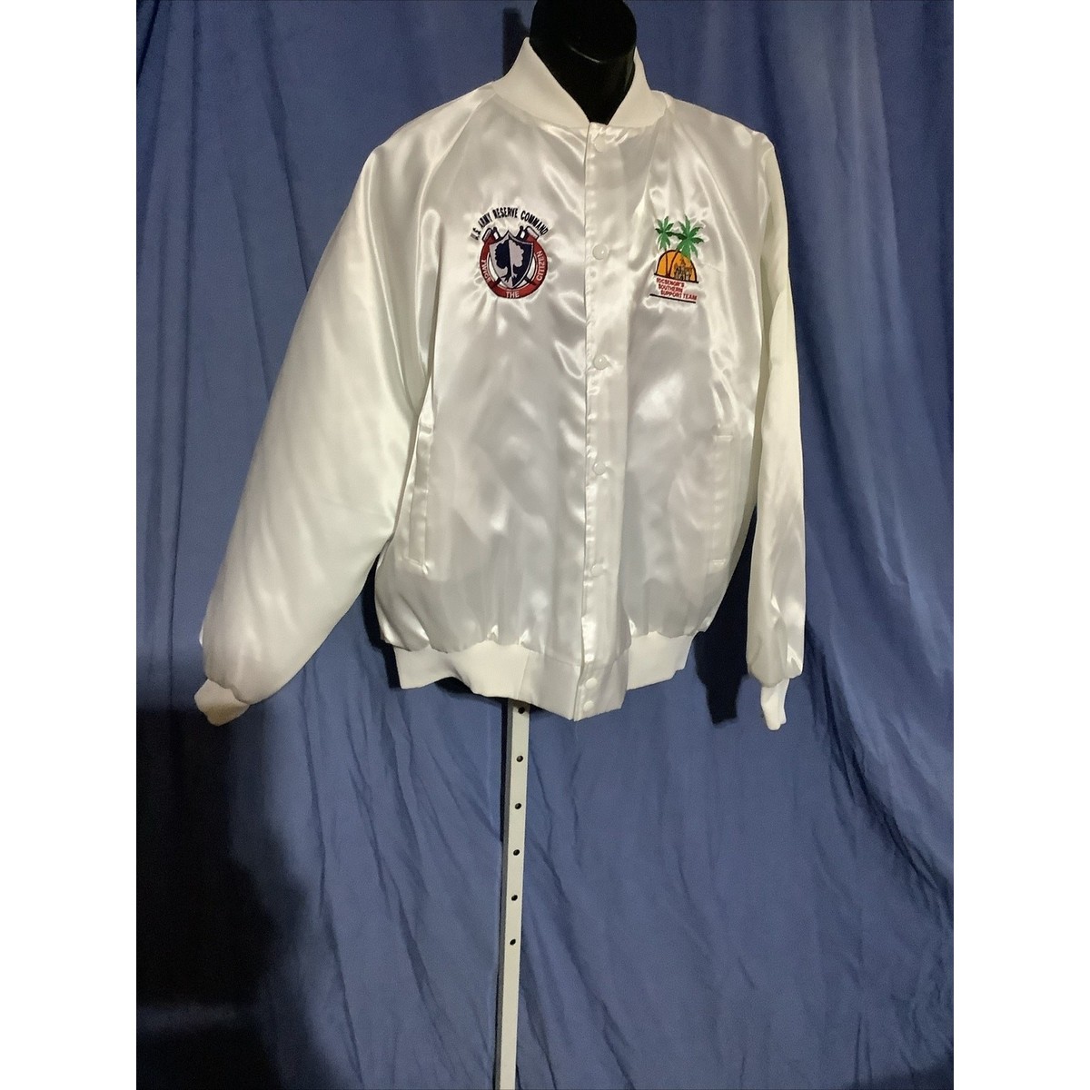 Vintage White Satin Jacket US Army Reserve Command ODC Seniors Support Team XL View 2