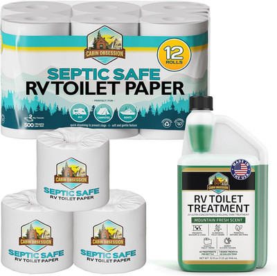 RV Bathroom Care Bundle   12 Pack Septic Safe 2-Ply RV Toilet Paper + Ultra Conc