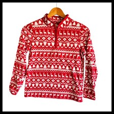 OshKosh Bgosh Kids Holiday Quarter Zip Pullover Top Red White Reindeer 12 Years