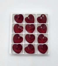 12pc Swarovski Crystal Siam AB 10mm Heart 6202 Pendant; Iridescent Dark Red