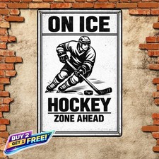 Hockey Boys Cool Wall Art Tin Sign Sports Room Metal Wall Decor 8x12