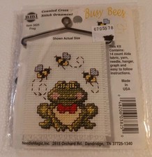 Vtg Counted Cross Stitch Ornament Kit #3825 FROG Busy Bees NMI NOS Made in USA