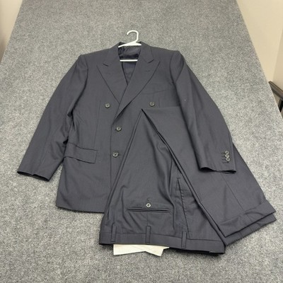 Kiton Suit Mens 53 Navy Wool Pinstripe Double Breasted Super 180s Luxury Classic