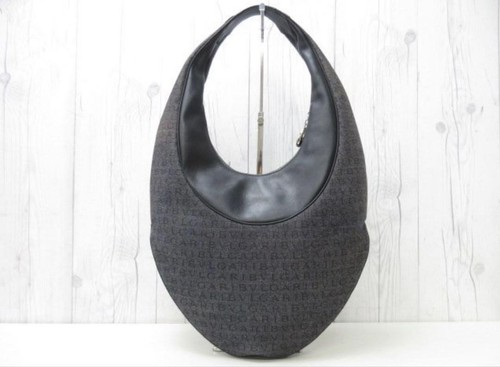 Bolso de hombro BVLGARI Ascot Logomania cuero lona negro para mujer de Japón - Imagen 2 de 24