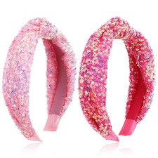 2 Pcs Sequin Knotted Headbands for Girls, Cute Sparkle Hair Bands Glitter Hai...