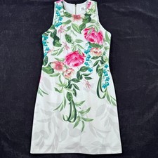 Eliza J Floral Sleeveless Sheath Scuba Dress Cottage Romantic Feminine Pink Zip