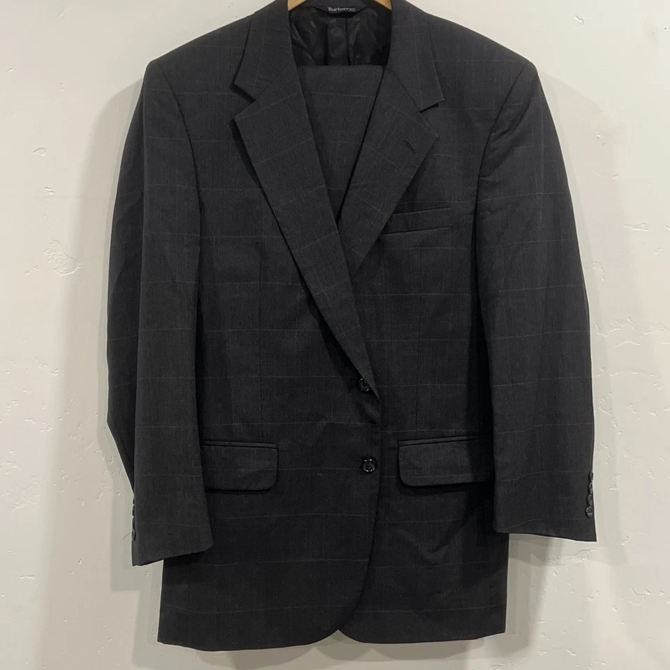 Men’s Vintage BURBERRY Suit Size 44R Pants 36Wx32L Burberrys’ Gray Brown Plaid - Image 3 of 4