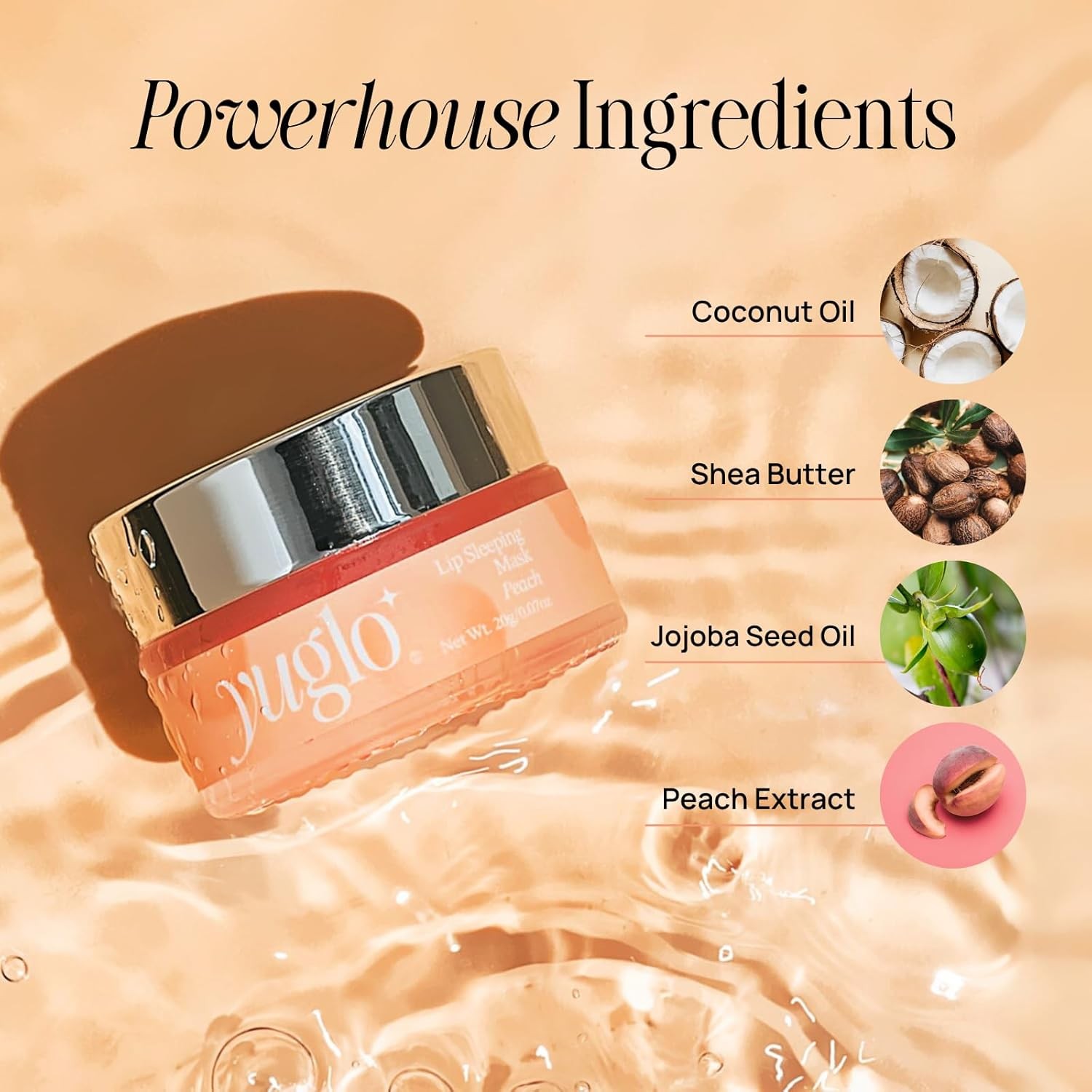 YUGLO Lip Sleeping Mask | Peach Flavor | Hydrating & Soothing Pink 