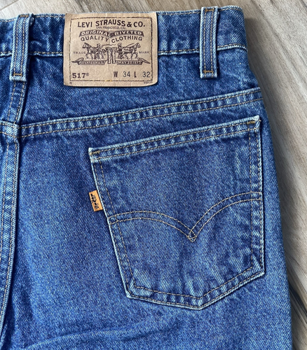Jeans Vintage Levis 517 Azul 34x32 (32x30) Denim Bootcut Hecho en EE. UU. Pestaña Naranja Años 90 - Imagen 6 de 20