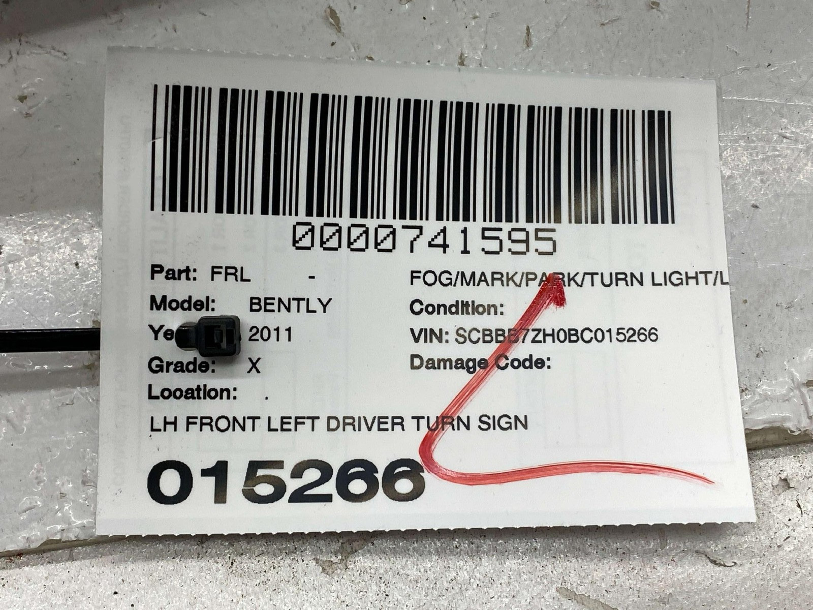 Bentley Mulsanne 2010-2016 Front Left Side repeater light P/N 3Y0953041B