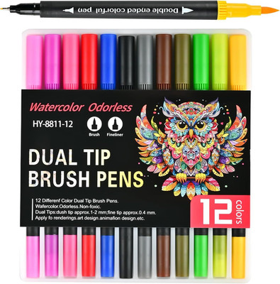 Dual Tip Brush Markers for Adult Coloring Books No 1 Count (Pack of 12) 
