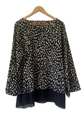 Vince Camuto Tunic Top Size 3X Black White Polka Textured Chiffon Hem NEW