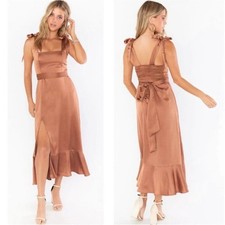 show me your mumu claire midi dress copper luxe satin, women size large