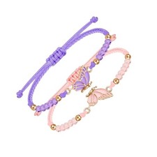 BFF Bracelets for 2-Butterfly Matching Bracelets Adjustable Strand Purple Pink