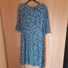 Nobody's Child Tea Dress Viscose Cottagecore Ditsy Floral Prairie Size 14 Blue