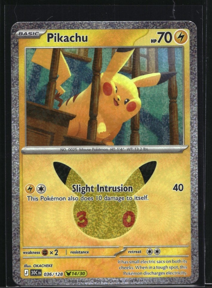 2026 Pokemon 30th Celebration Pikachu Pikachu # Pokemon 30th Celebration Pikachu 14/30 Pikachu #036/128