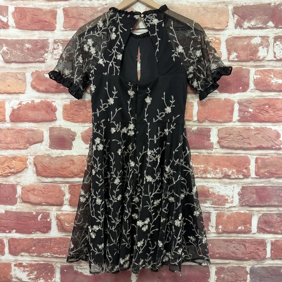 Платье женское Kensie 6 черное серебристое металлик с цветочной вышивкой сетка прозрачное для вечеринки - Изображение 2 из 4