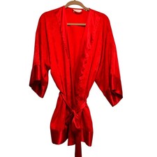 VTG Victoria's Secret Robe OS Red Gold Label Vintage Floral Damask Satin Kimono