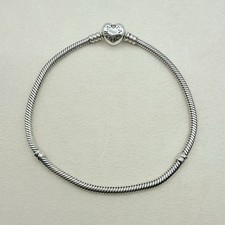 Pandora Moments Sterling Silver Heart Clasp Snake Chain Bracelet 9.75 in Jewelry