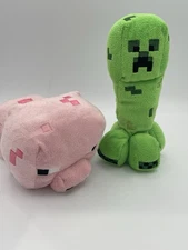 Mojang Minecraft Plush Pink Pig 6” Beanie Plush & 7” Green Creeper Plush Toys