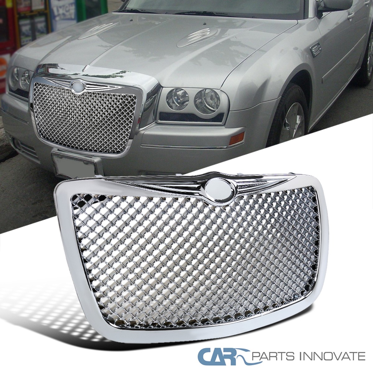 CHRER 300/300C フロントグリル メッキパーツ Fits 05-10 Chrysler 300 300C Front Chrome Mesh Honeycomb Style