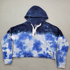 Calvin Klein Jeans Hoodie Womens Medium Blue Tie-Dye Cropped Pullover