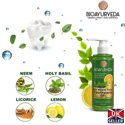 BIOAYURVEDA 200ml Neem & Tulsi ORGANIC Herbal Anti-Bacterial Dental Care Toothpaste GEL