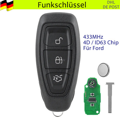 433MHz Funk Schlüssel 4D63 Chip für Ford  Focus S-Max C-max Kuga Mondeo Fiesta