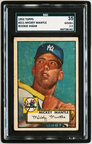 1952 Topps 310 Mickey Mantle RC Rookie Card SGC 35 2.5 Centered With No Creases!