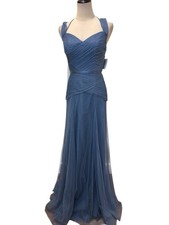 White By Vera Wang Blue Tull Dress Gown Sz 0 Wedding Formal Event Pleated Bodice